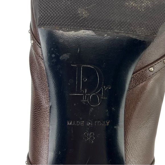 Dior John Galliano Leather Studded Pointed Toe Ankle Boots EU 38 Chocolate Brown - Picture 10 of 11